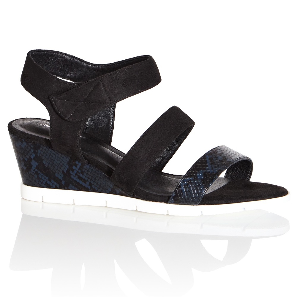 Avenue Cloudwalkers Black & Blue Faux Snakeskin Wini Wedges